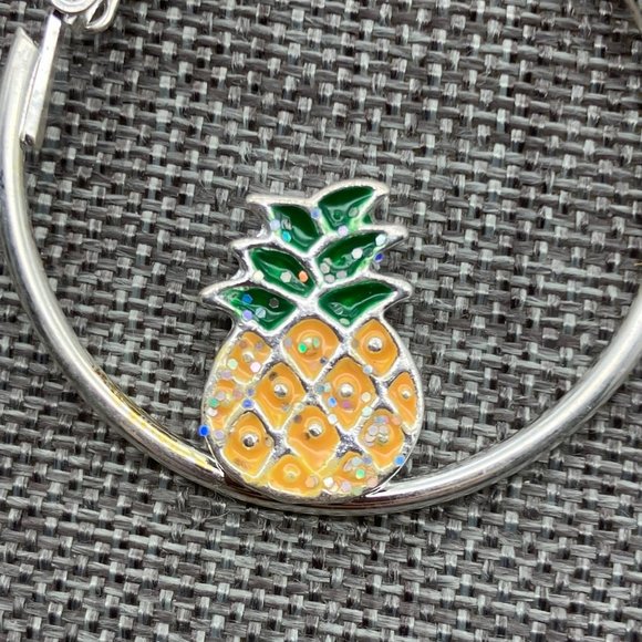 Hoop Pierced Earrings Silver Pineapple Md Green Yellow Enamel Iridescent Sparkle - Picture 3 of 4
